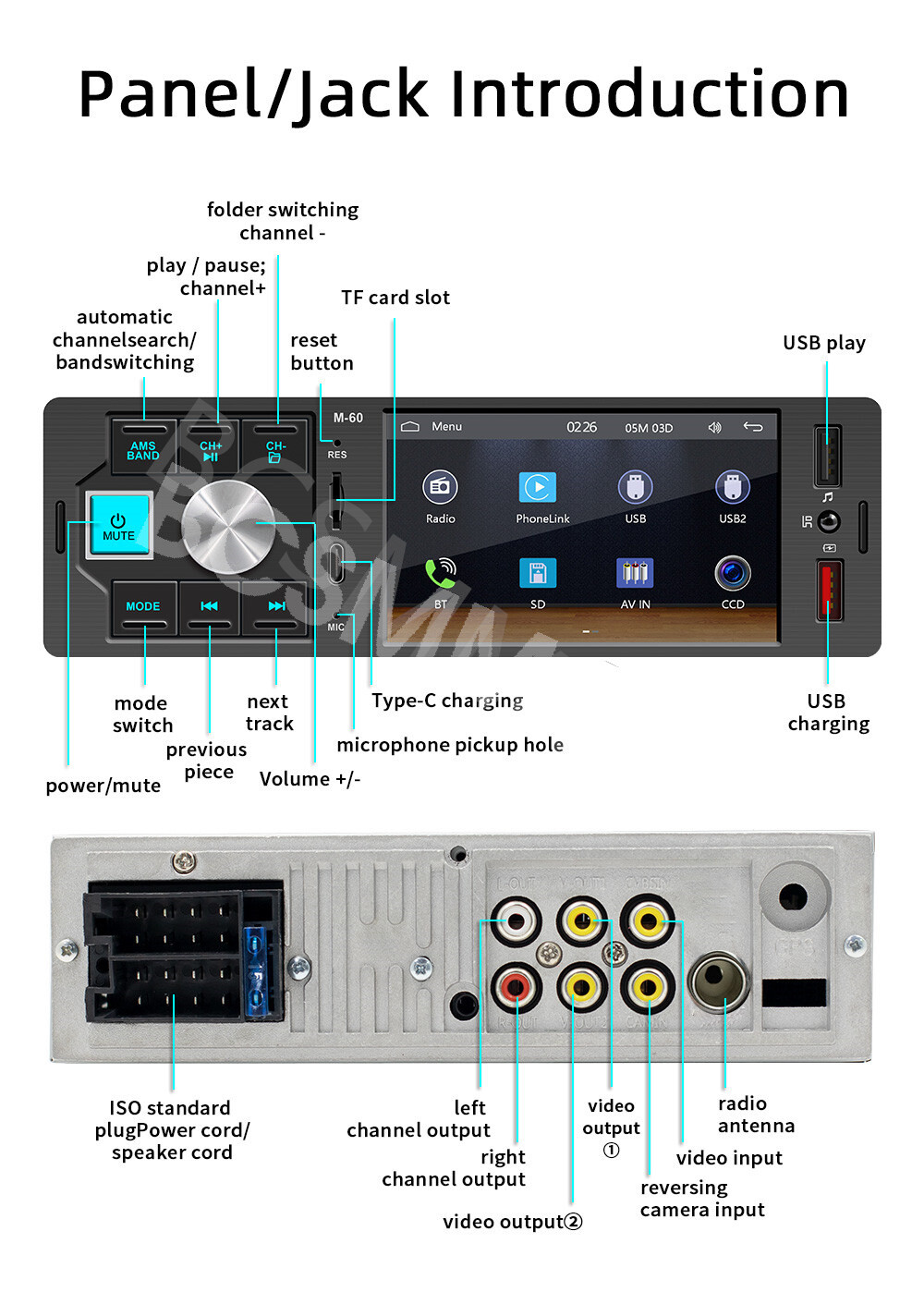 4.1″ 1DIN Car Stereo Radio Bluetooth Touchscreen FM MP5 Player For Apple Carplay