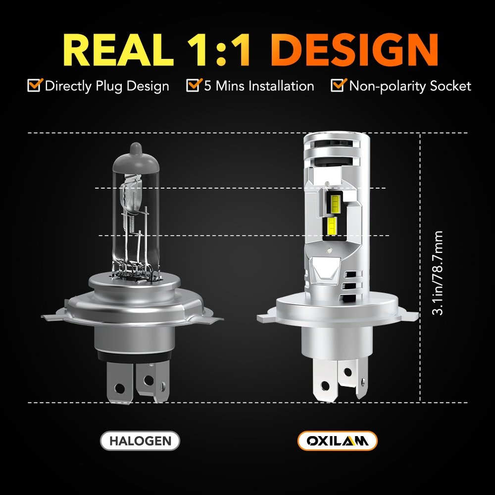 OXILAM Combo 2 H4 9003 LED Headlight Kit Bulbs High Low Beam White 40000LM 2-10X