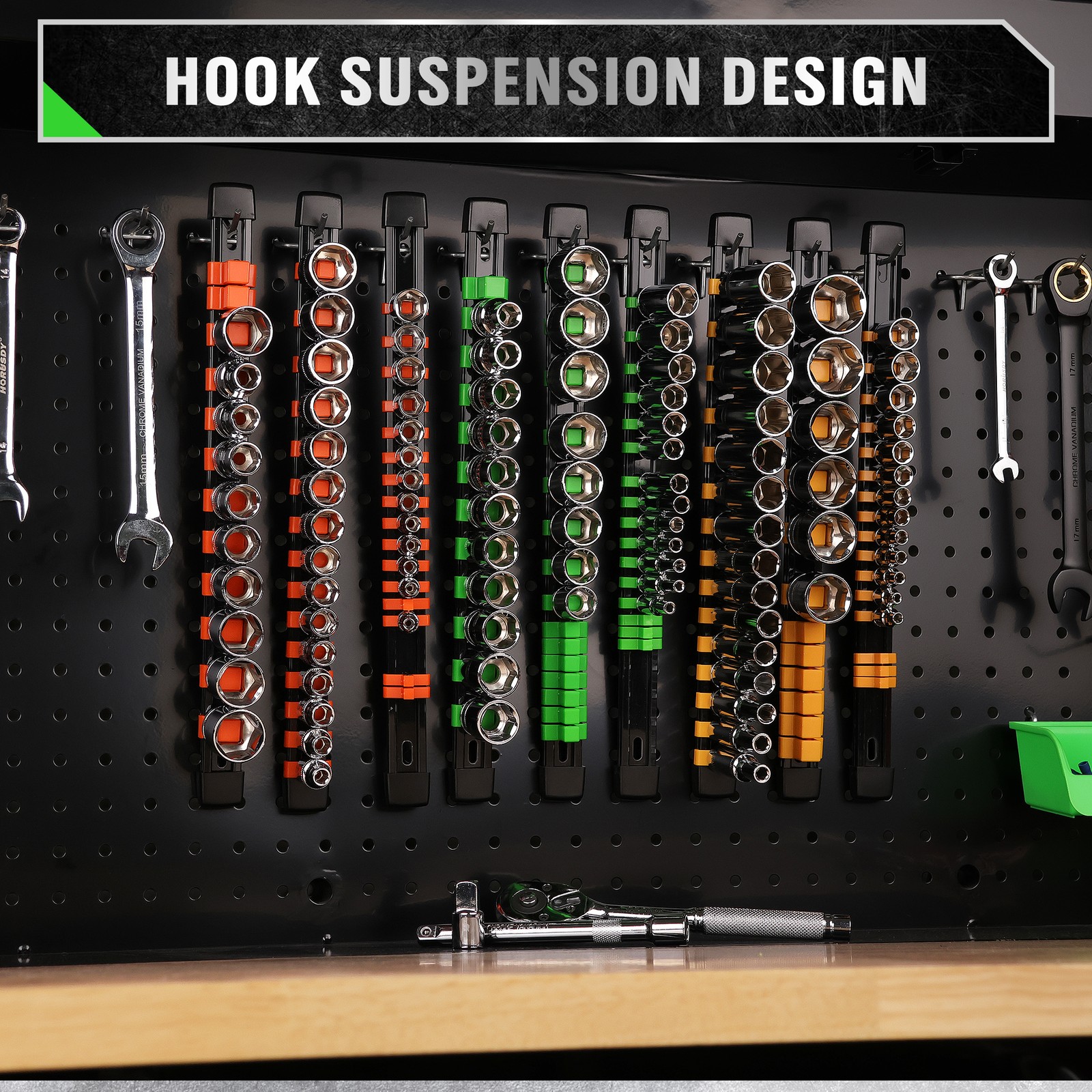 9pc Socket Organizer Mountable Sliding Holder Rail Rack Tool Storage 1/4 3/8 1/2