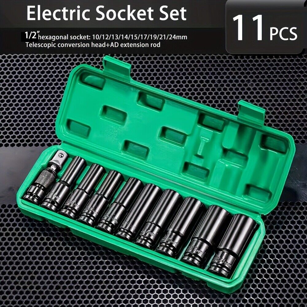 20pcs Metric Deep Impact Socket 1/2″ Drive 8mm-32mm 6 Point Sockets kit w/ case