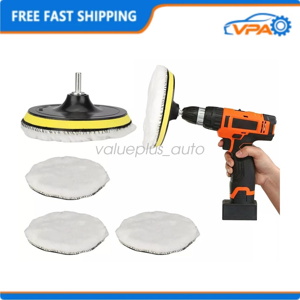 5X 6″ Buffing Polishing Pad Wool Wheel Mop Kit For Car Polisher Drill Adapter