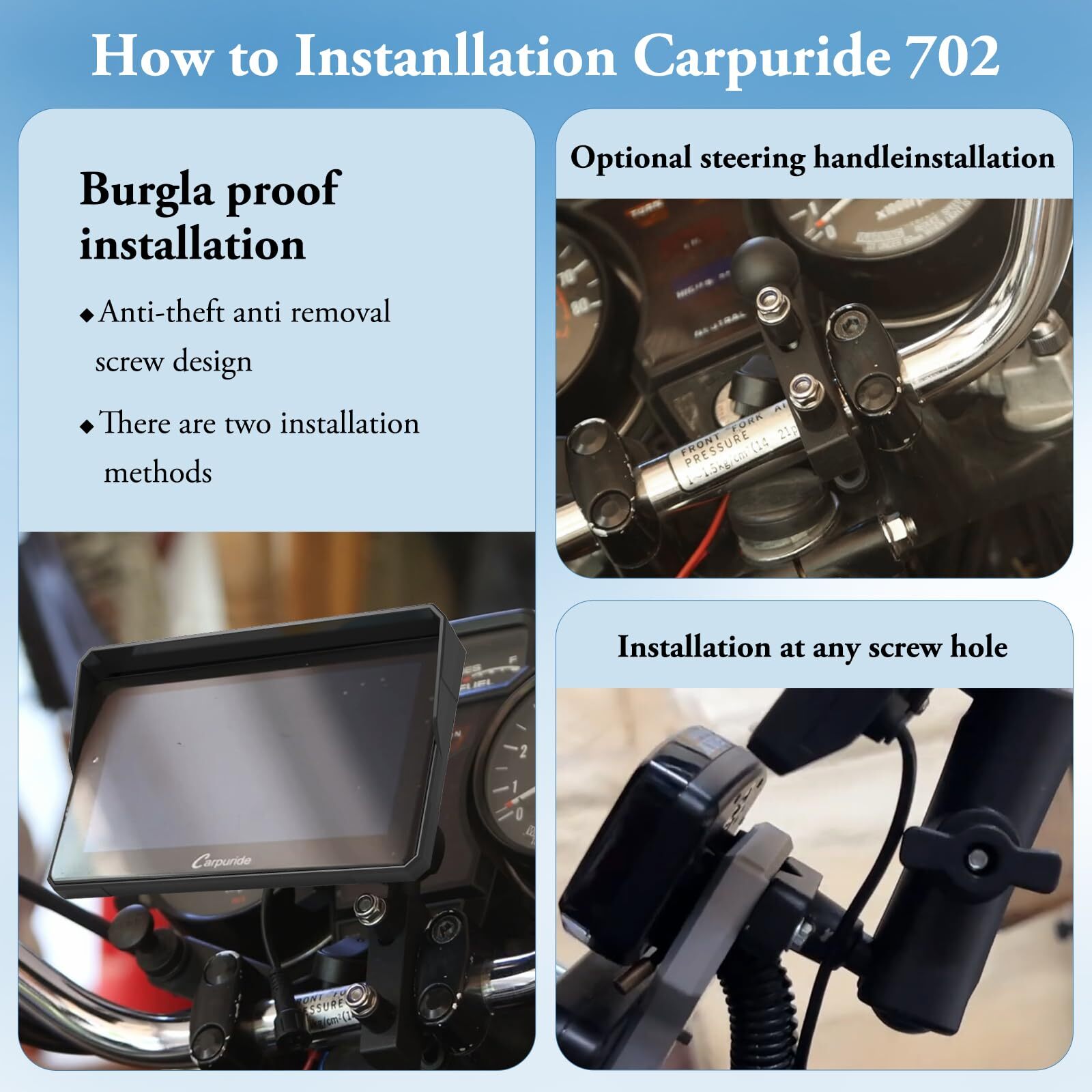 Carpuride W702 Moto Carplay Android Auto Waterproof Touchscreen Dual Bluetooth