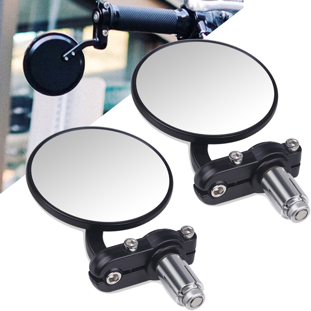 Black CNC Round Rearview Mirrors Set Custom Fits 7/8″ Handle Bar End Motorcycle