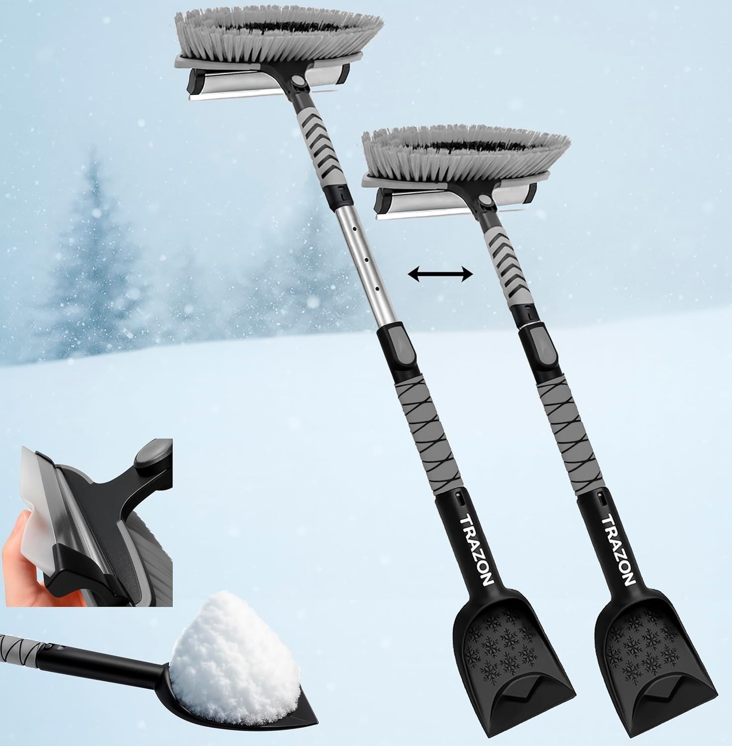 Effortless 42.4” Extendable Snow Brush & Ice Scraper for Safe Winter Driving
