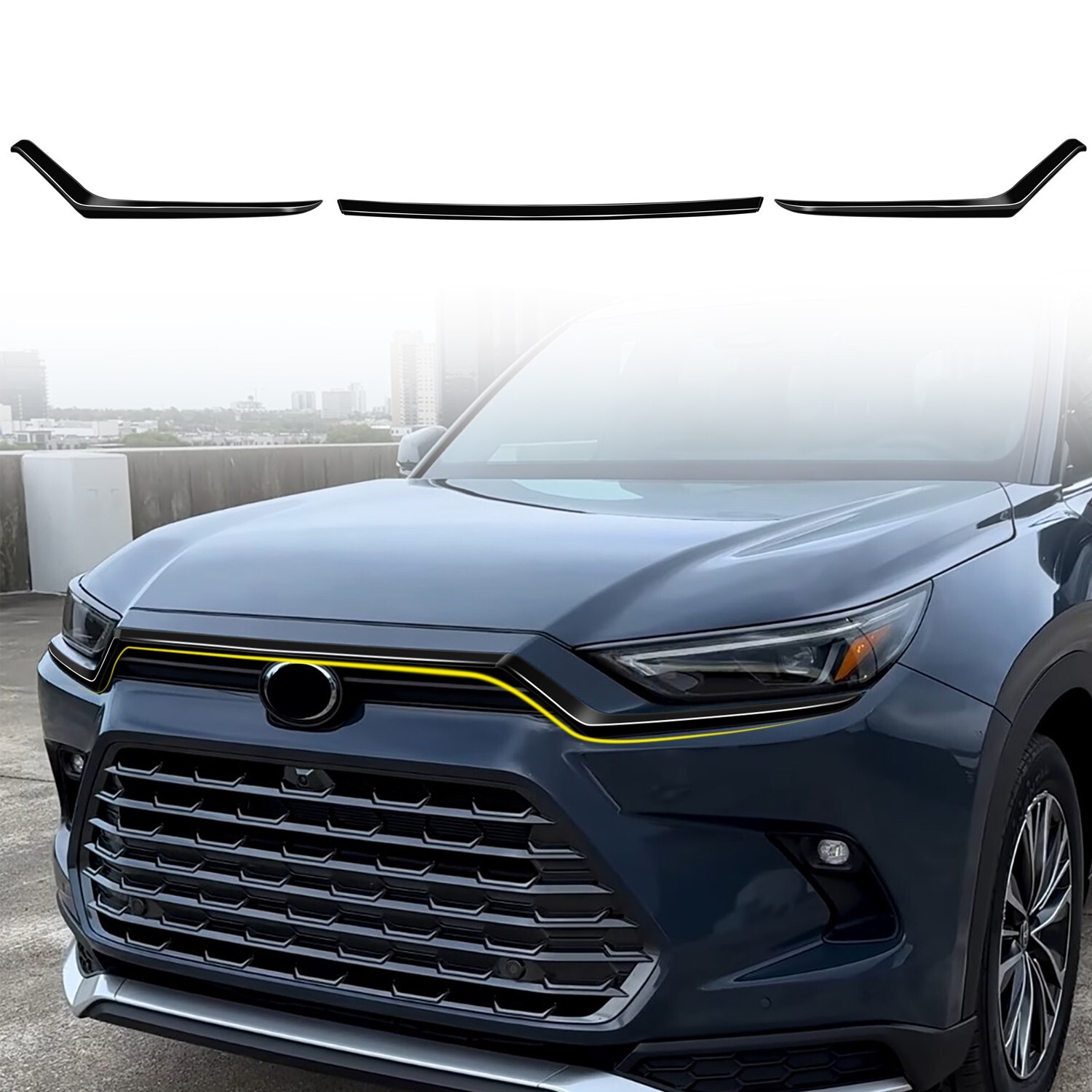Glossy Black Engine Hood Grill Strip Trim For Toyota Grand Highlander 2023-2025