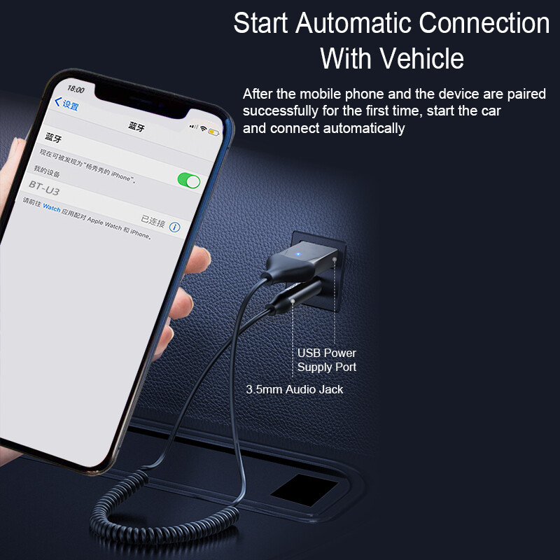 Car Bluetooth Receiver 5.0 Audio Music Wireless Handsfree Aux Adapter 3.5mm Jack