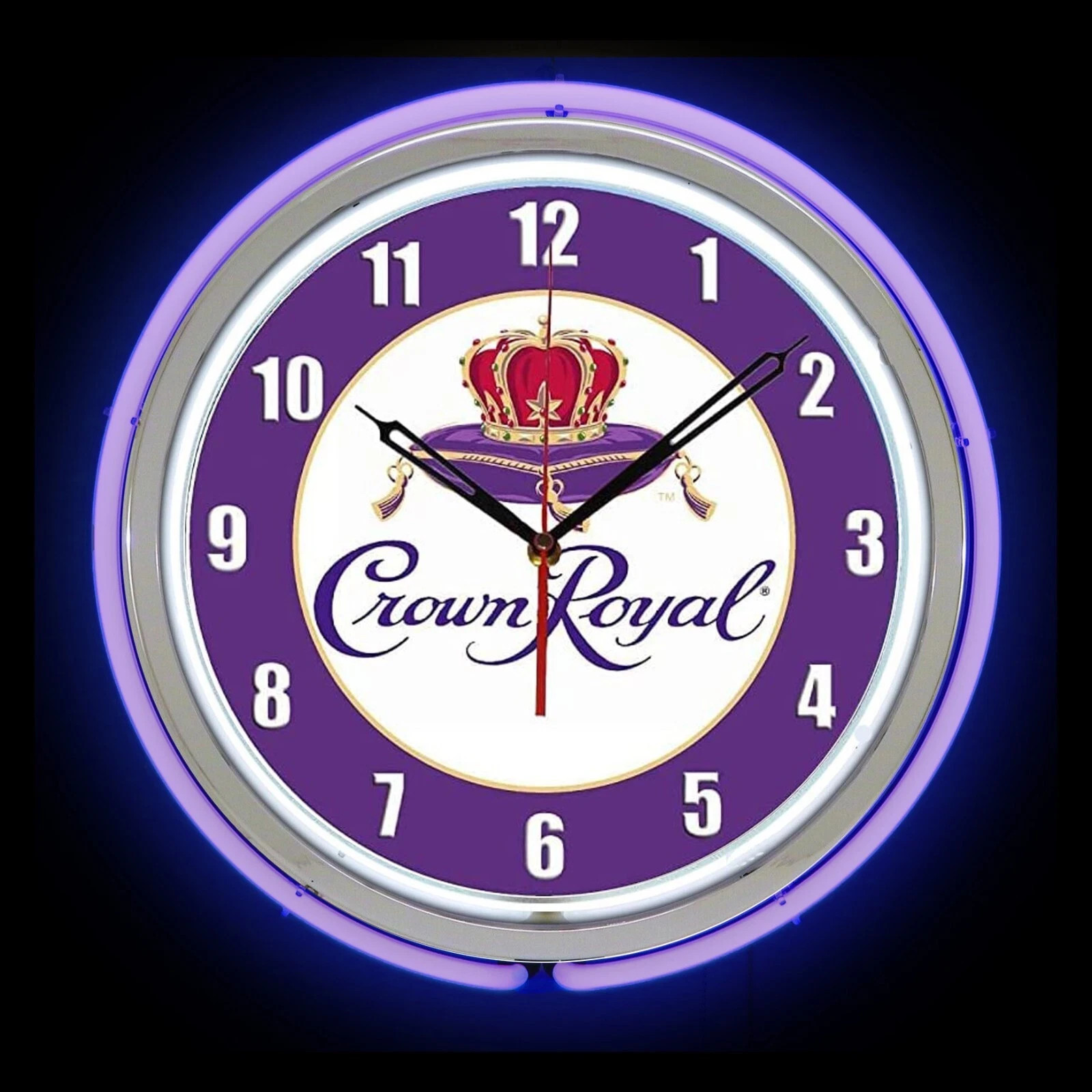 Neon Clock Crown Royal Whisky 15″ Double Tube Neon Clock Purple-White Tubes