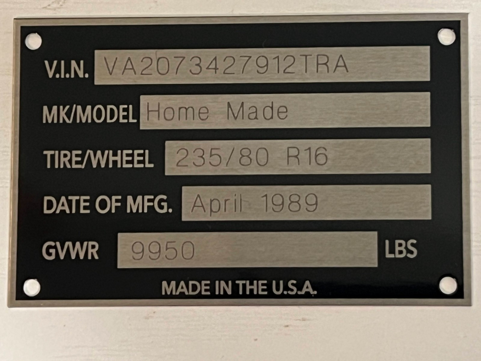 Customized TRAILER TAG display, vintage or restoration & 4 fasteners included.