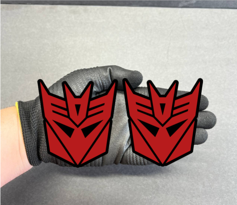 2x Decepticon Transformer Mask ENGRAVED Car Fender Badge Emblem MULTICOLOR Decal