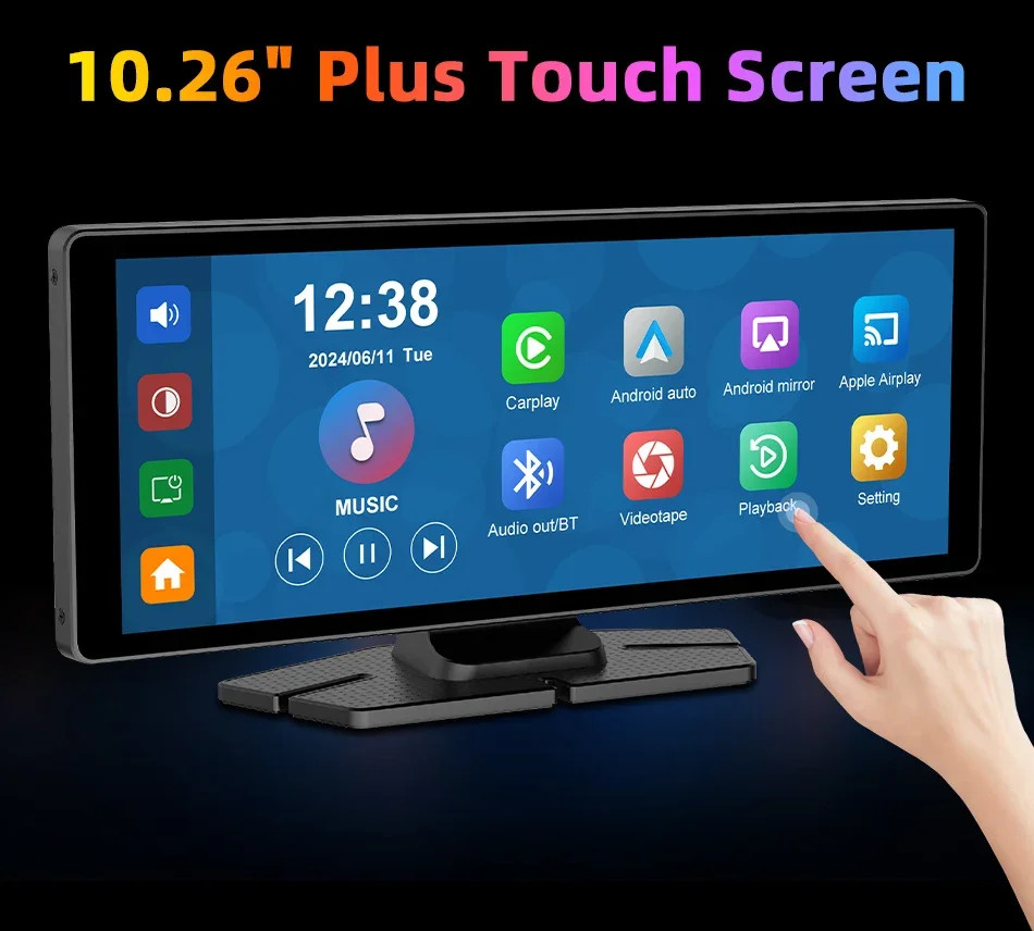 10.26″ 4K Dashcam 360° Rotating Lens Car DVR Wireless Carplay Android Auto GPS
