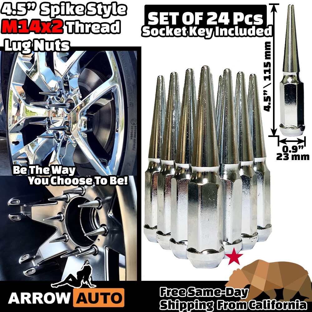 24Pc Chrome 14×2 Spike Lug Nut Fit Ford F150 Expedition Navigator Lobo 2004-2014
