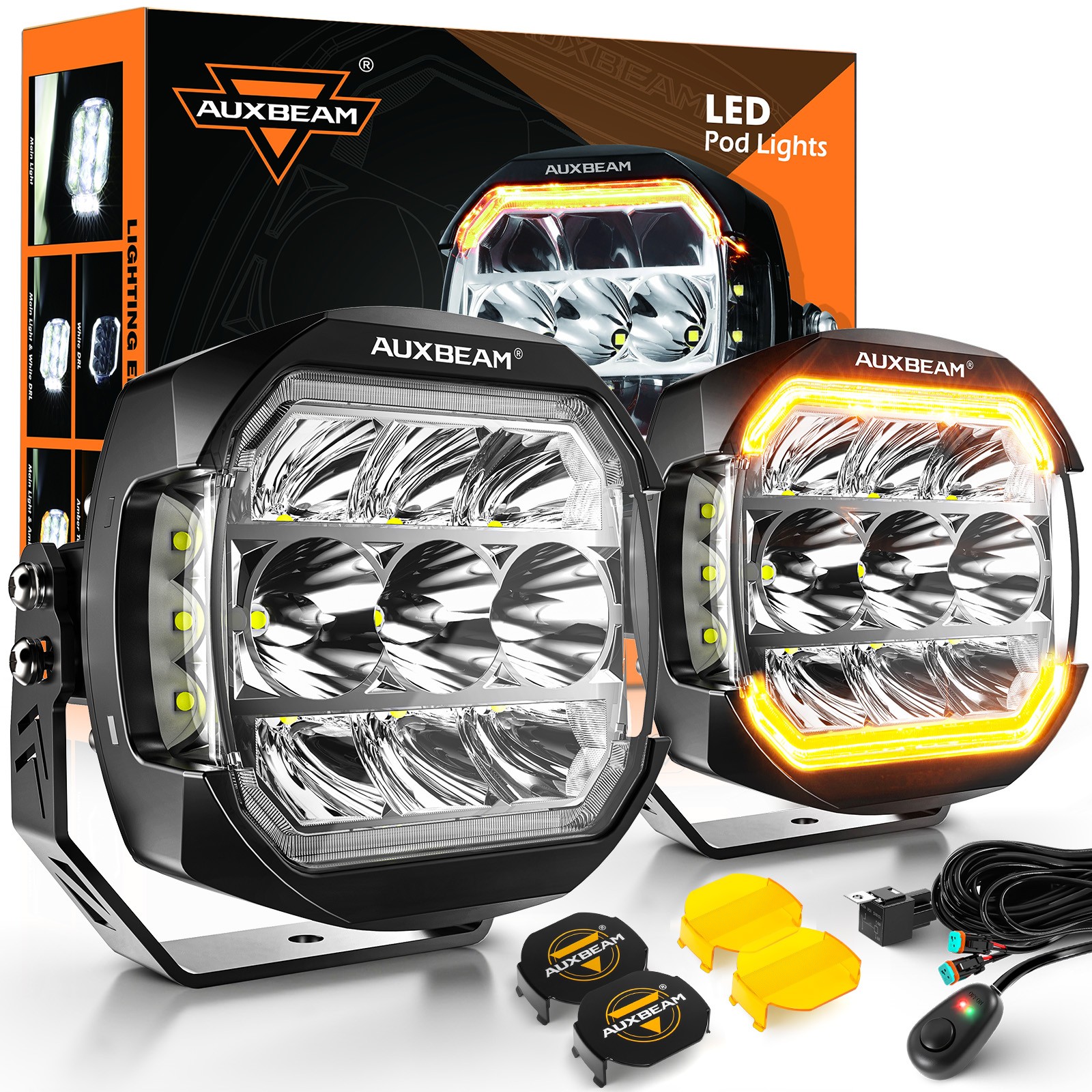 Auxbeam XP-Ultra 5″ Offroad LED Pod Light Side Shooter DRL Turn Signal Combo Kit