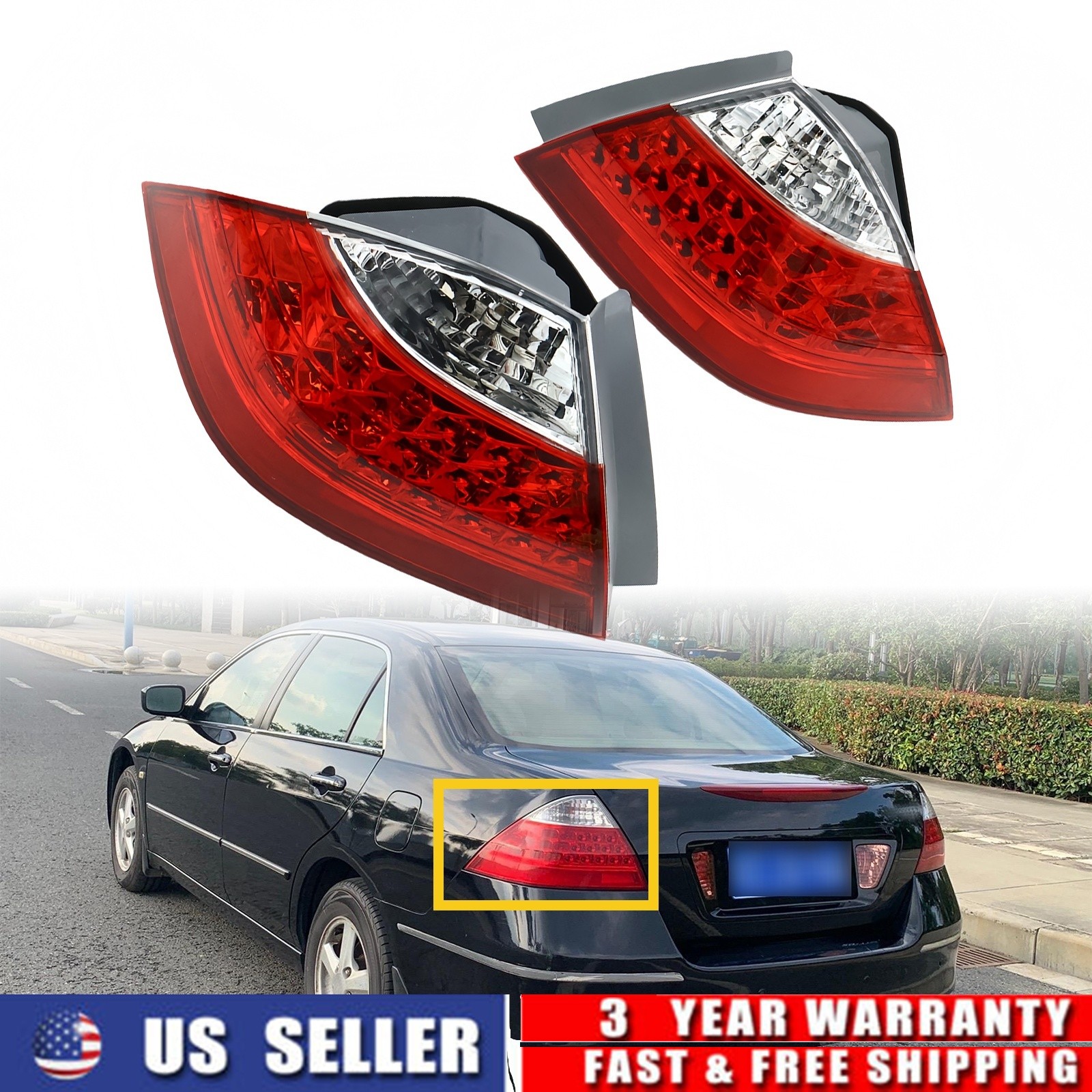 For 2006-2007 Honda Accord 4-Door 2Pcs Rear Left & Right Taillights Clear Red