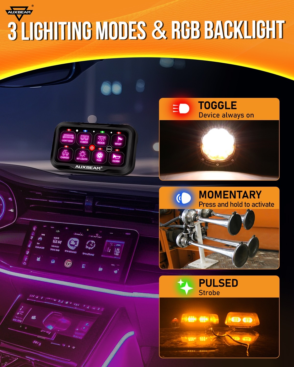 AUXBEAM AR-800 Multifunction RGB Switch Panel w/ bluetooth Controlled for Can Am