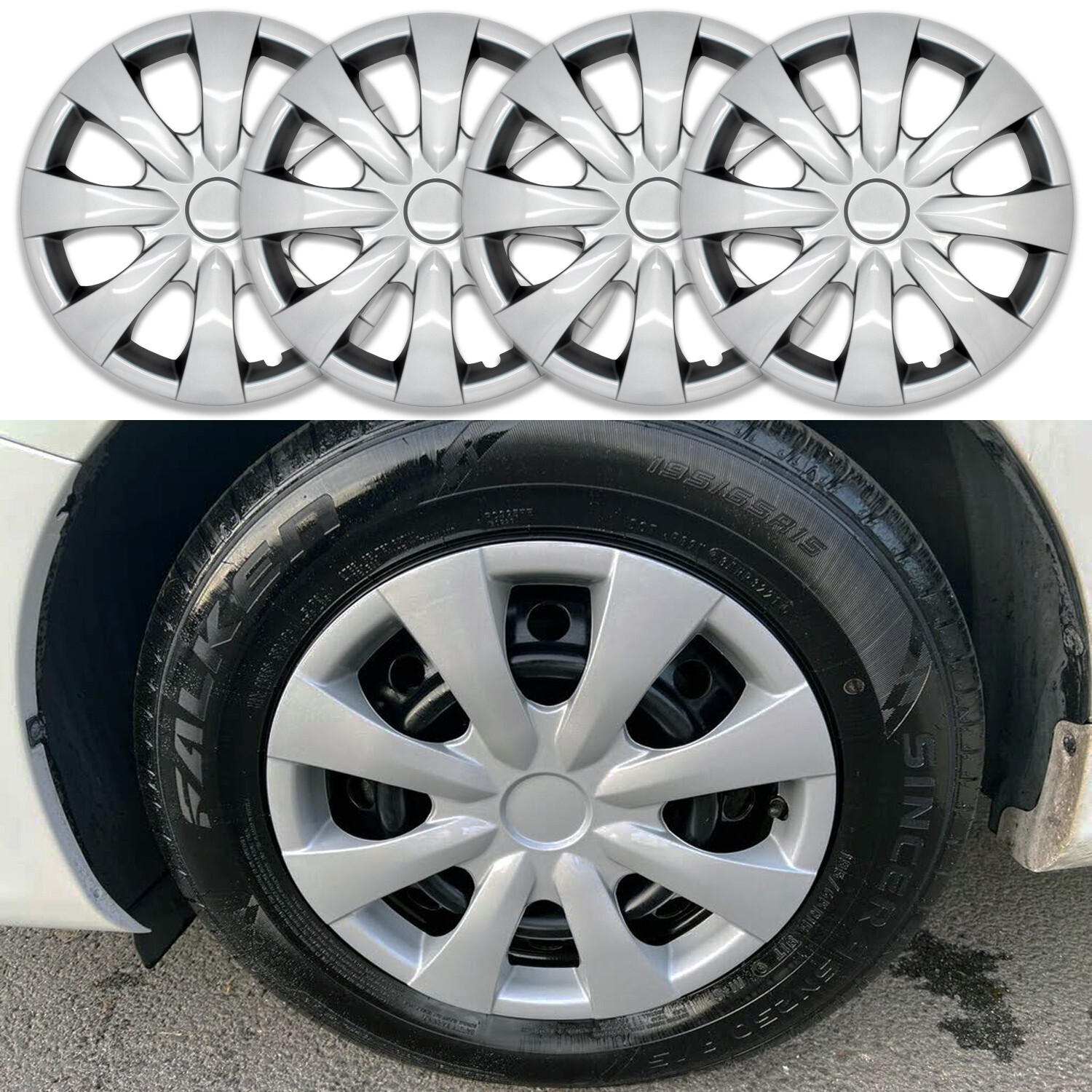 Silver Hub Caps Hubcap Covers 8SPK FOR 2009-2013 Toyota Corolla 15″ Steel Wheel