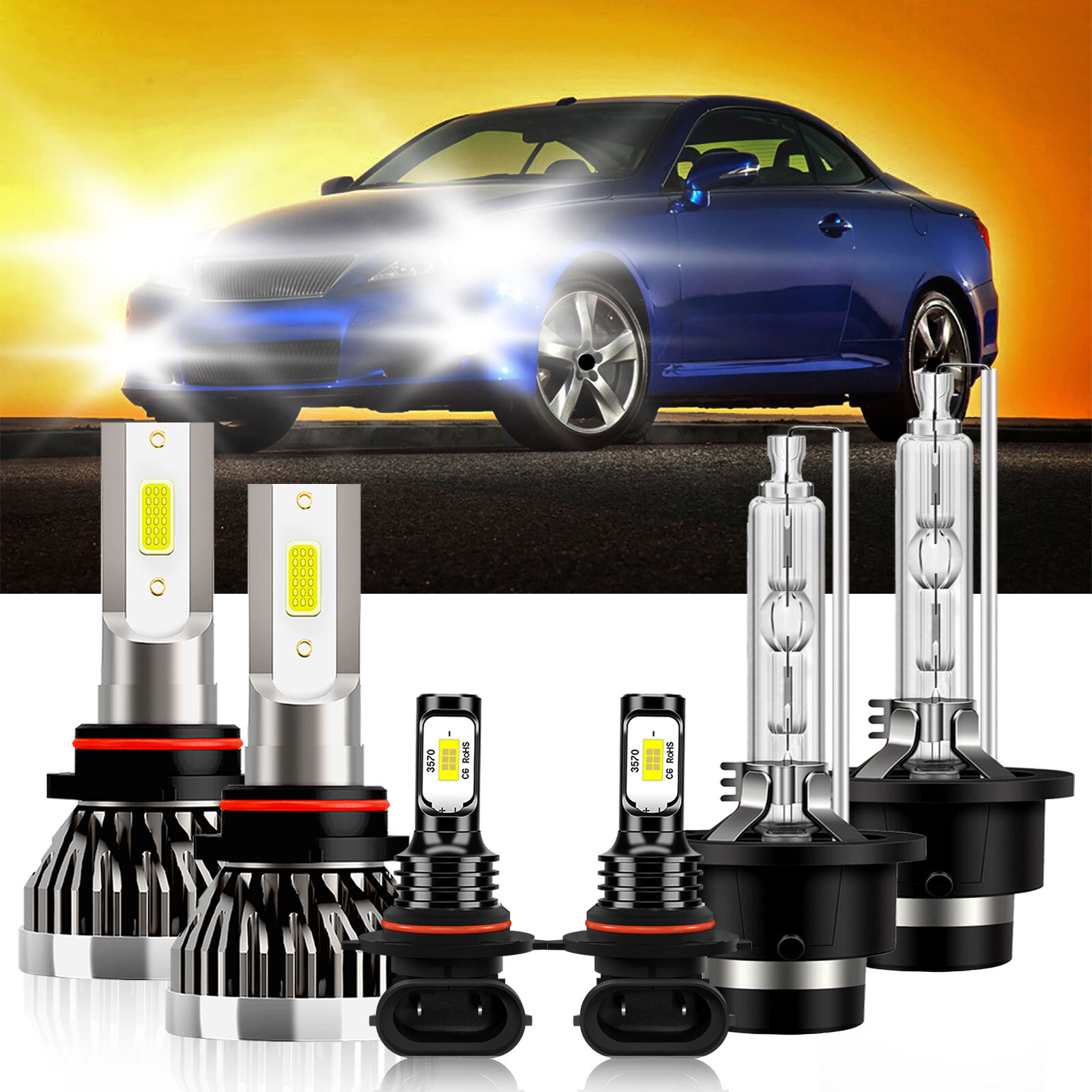 For Lexus IS300 2001-2002 6x Combo LED HID Headlight Hi/Lo Bulb + Fog Lamp 6000K