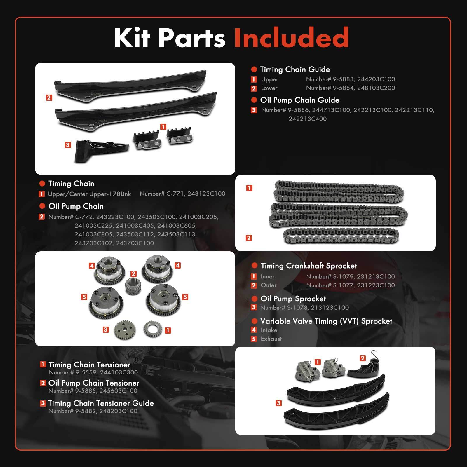 20pcs Engine Timing Chain Kit for Hyundai Santa Fe 2007-2012 Kia Sedona Sorento