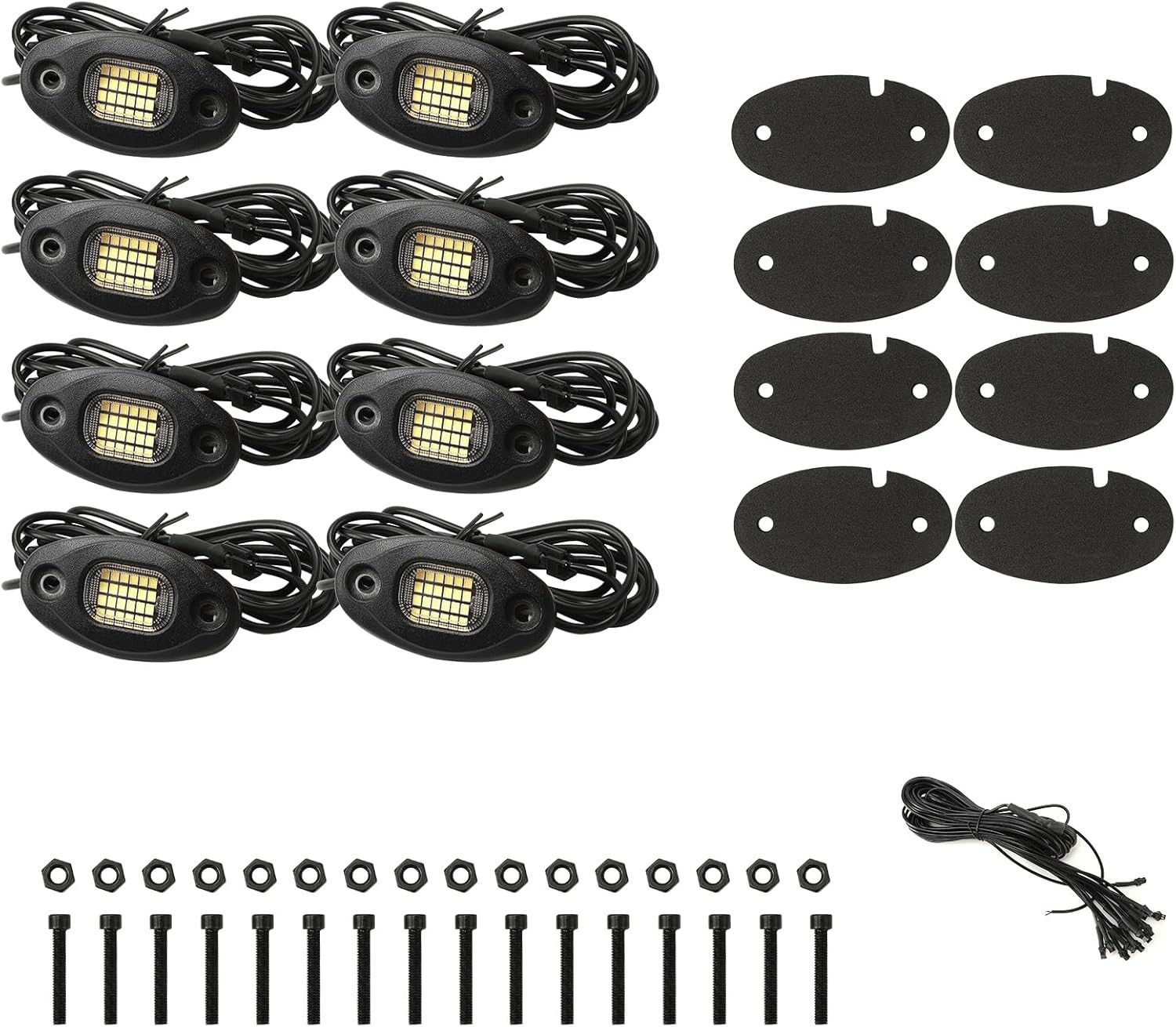 8 Pods Pure White Rock Lights Wide Angle for Truck Car ATV UTV SUV Motorcycle