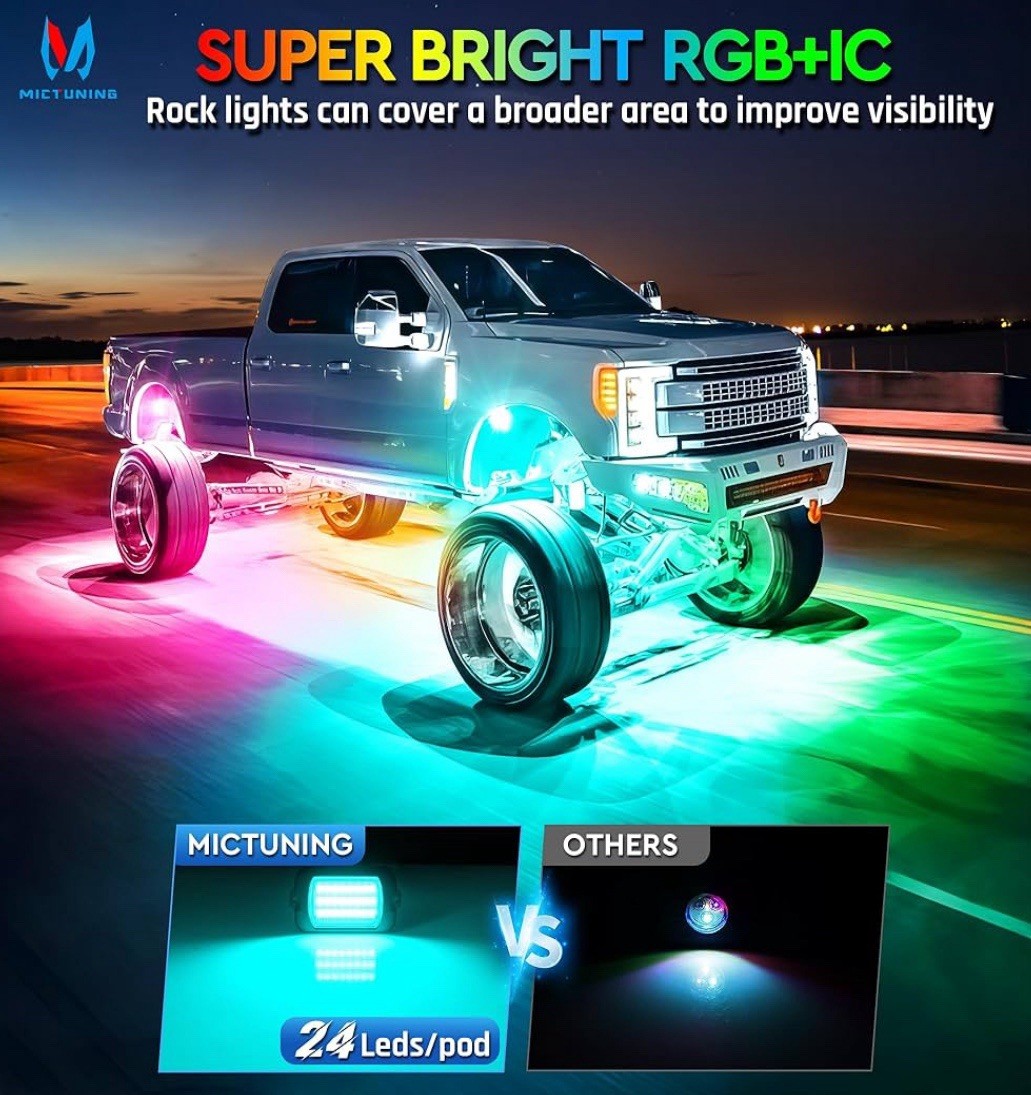 MICTUNING Q1 Max RGB+IC Rock Lights Chasing Dream Color – 8 Pods Underglow Light