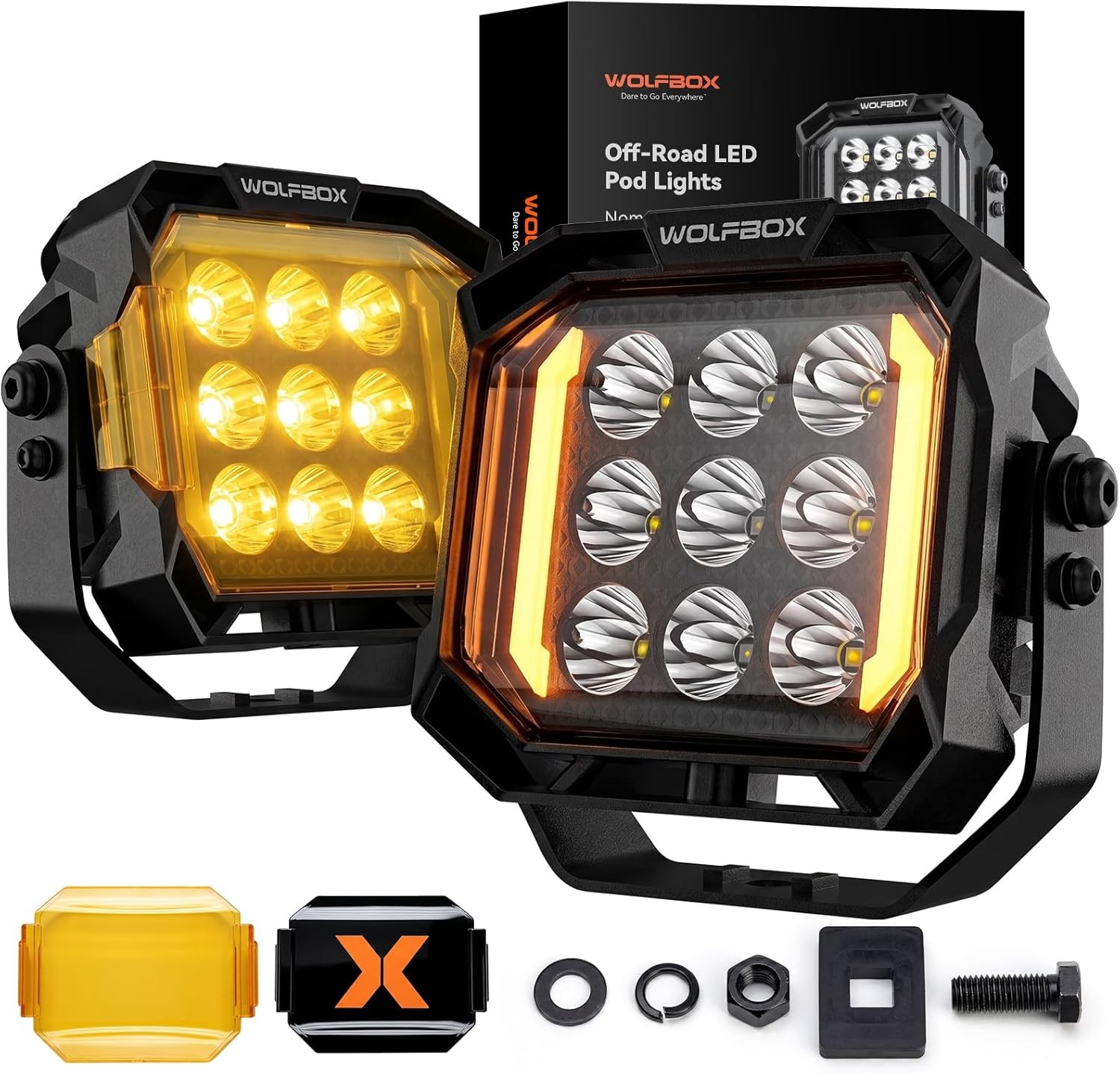 WOLFBOX 5In LED Pods True Power Lumens – Off-Road Lights with Amber DRL