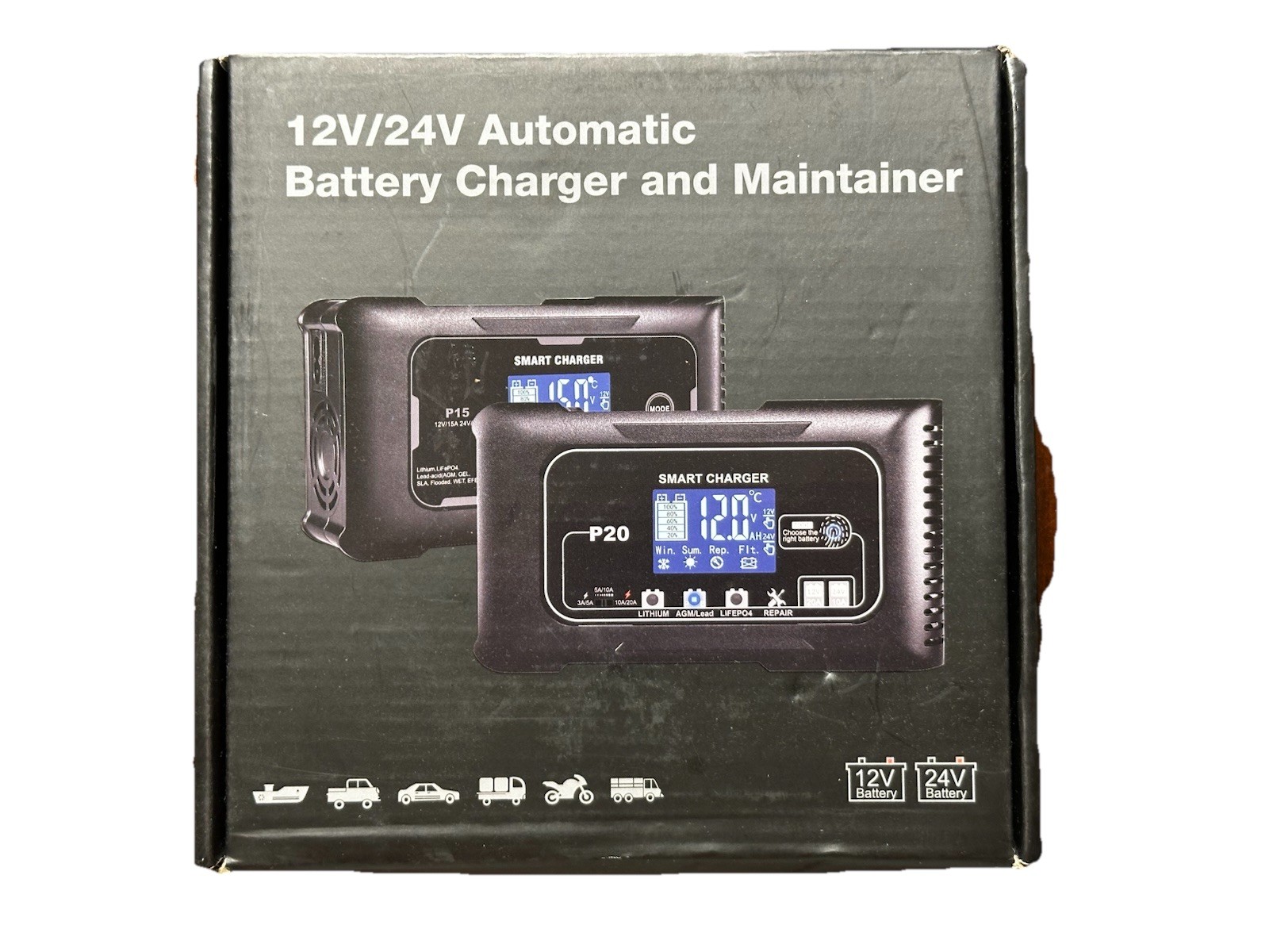 ✅ New 20-Amp Smart Battery Charger 12V/20A & 24V/10A Lithium Lifepo4 Lead-Acid
