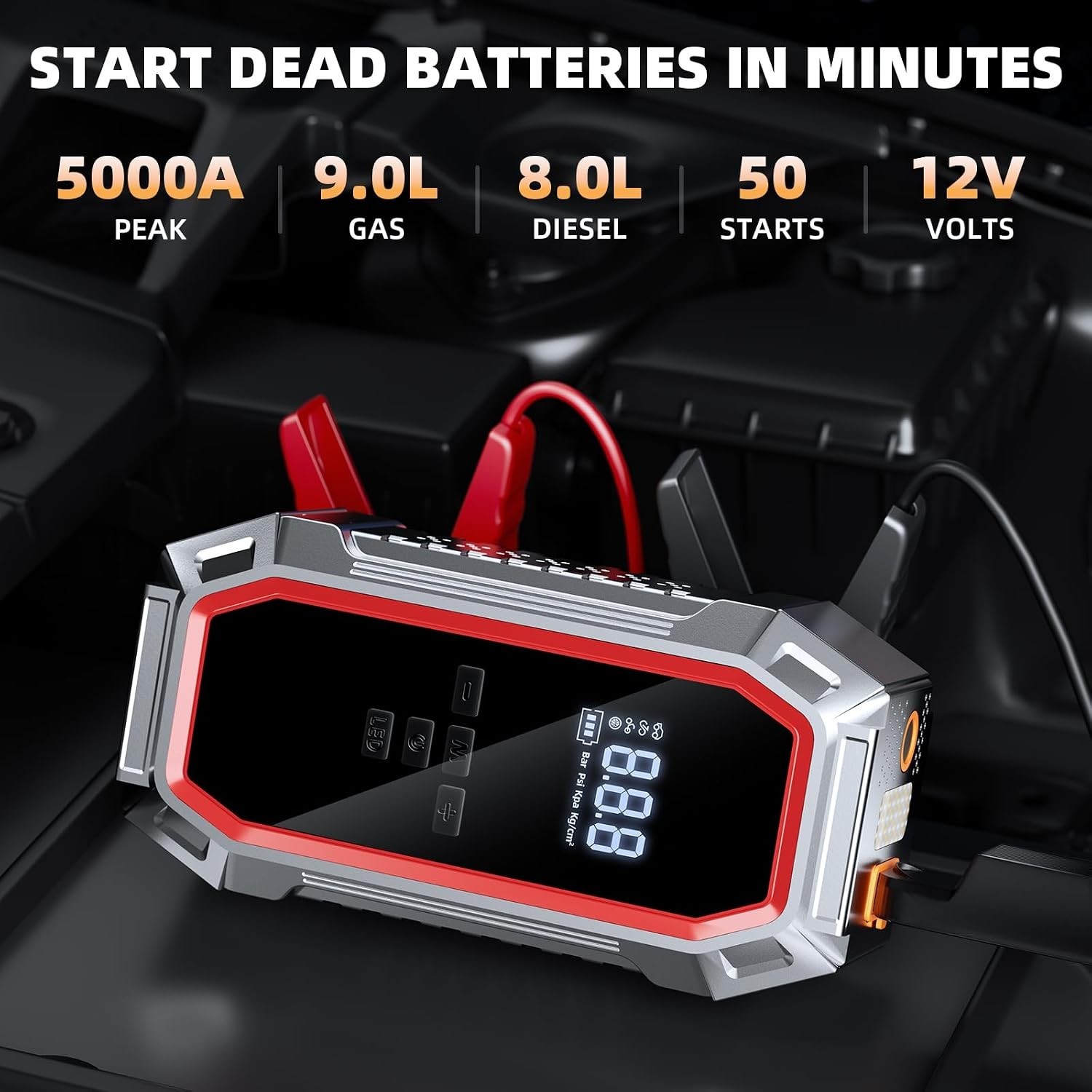 WOLFBOX Jump Starter with Air Compressor, 5000A Portable Car Battery Booster