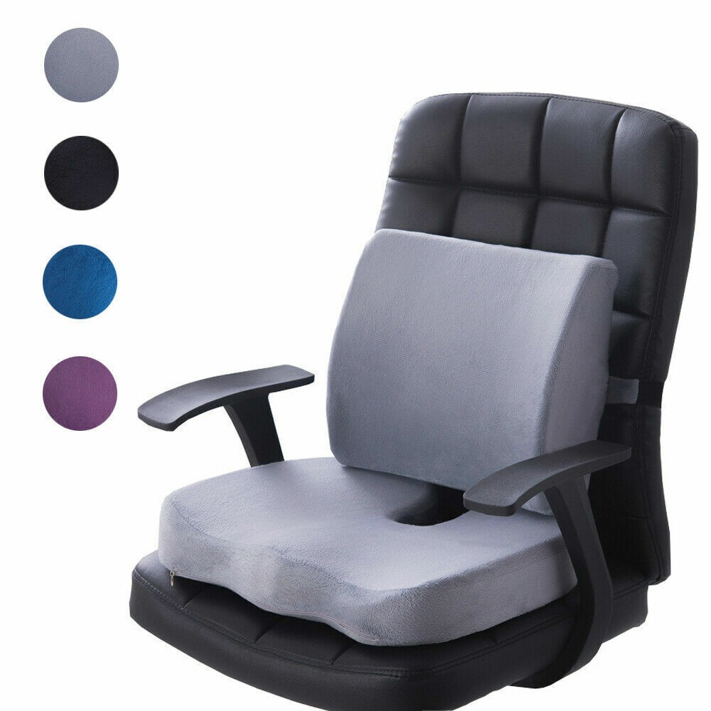 Memory Foam Seat Lumbar+Back Support Set Coccyx Pain Relief Cushion universal