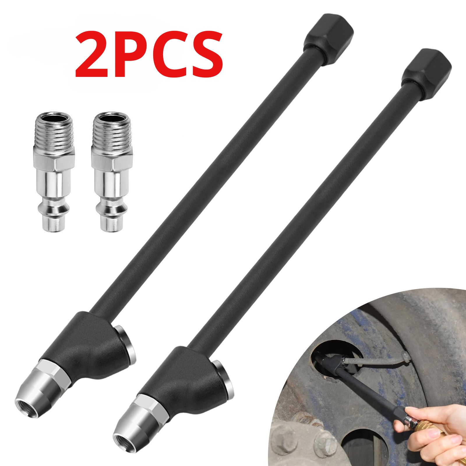 2 PCS 13in Extended Dual Head Air Chuck 1/4in NPT for Car Truck Tires Leak-Free