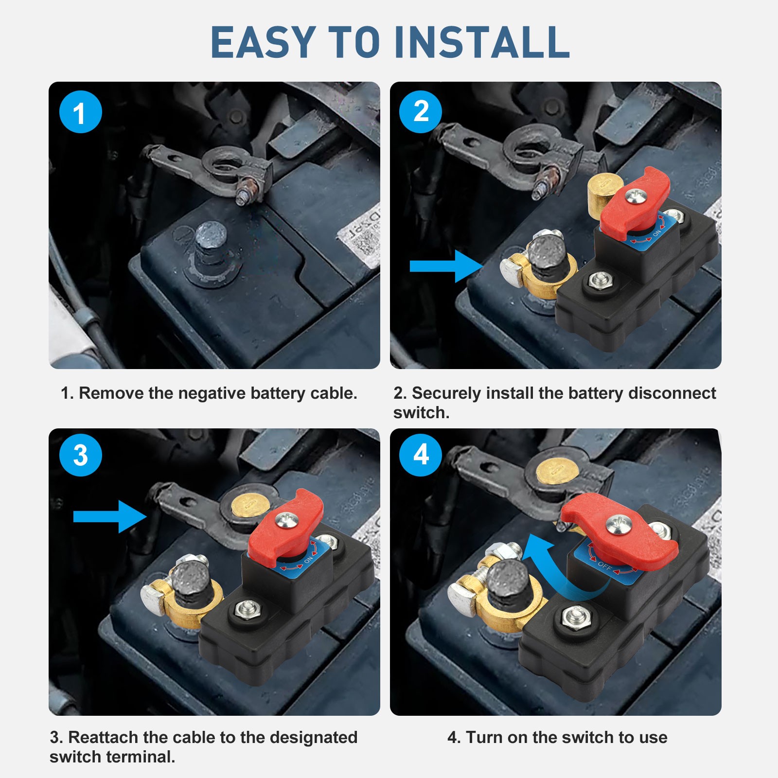 2Pcs Universal Battery Disconnect Switch 12V / 24V Cut Off Isolator for Cars RV