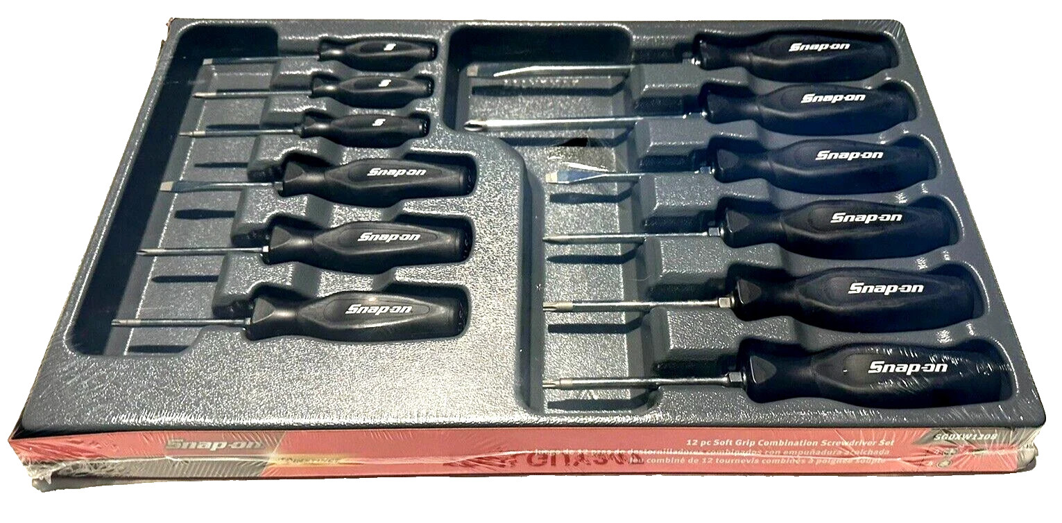 Snap-On BLACK 12 pc soft grip combination screwdriver set SGDXW120B NEW USA