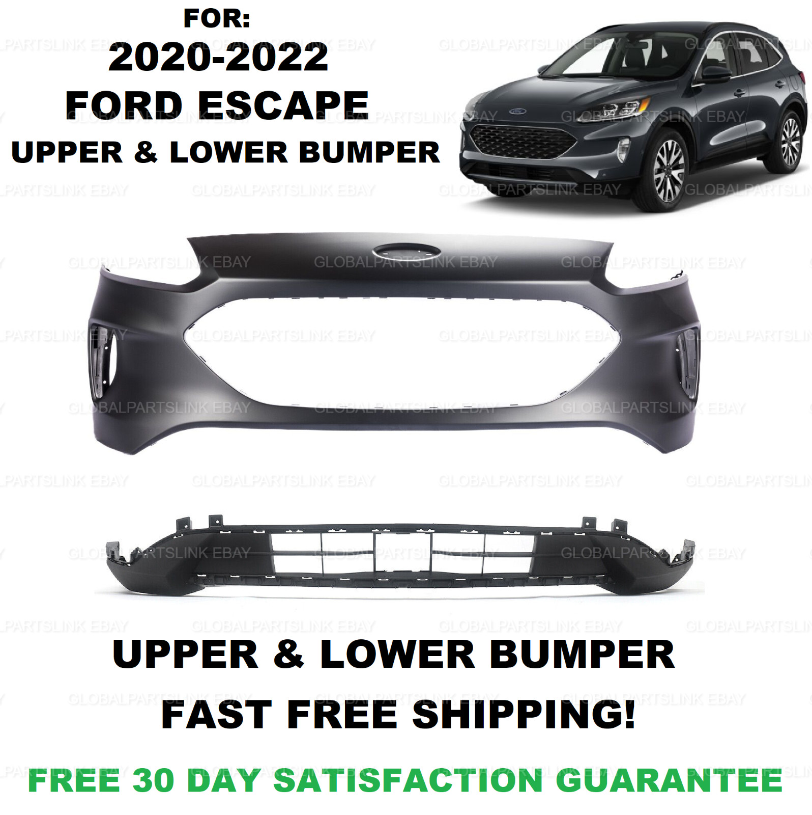 Fits 2020 2021 2022 FORD ESCAPE FRONT BUMPER COVER UPPER LOWER SET