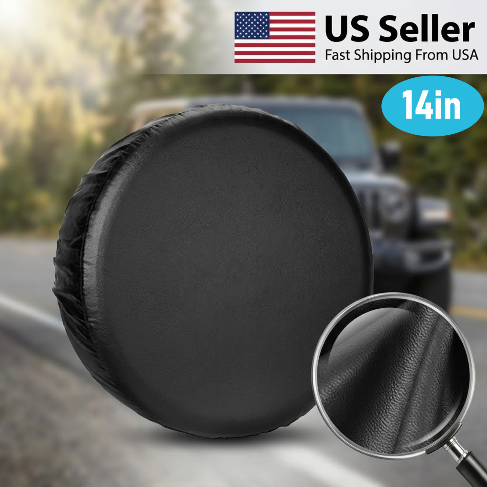 Universal 14in PVC Thickened Leather Spare Tire Cover for 25.5″-27.5″ Diameter