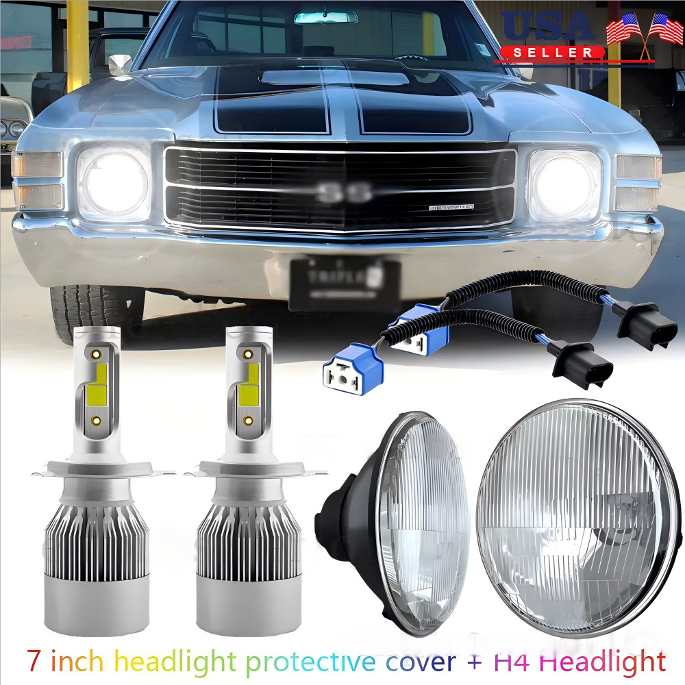 For Chevy El Camino 1971-1975 7″ Inch Round LED Headlights Hi/Lo Beam White AAA
