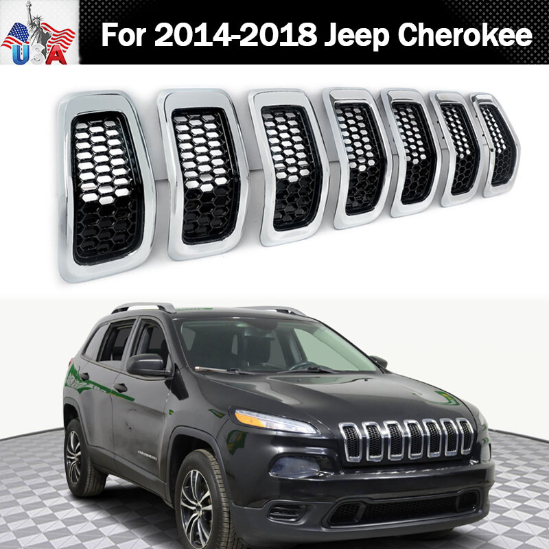For Jeep Cherokee​ 2014-2018 Chrome+Black Front Honeycomb Mesh Grille Grill