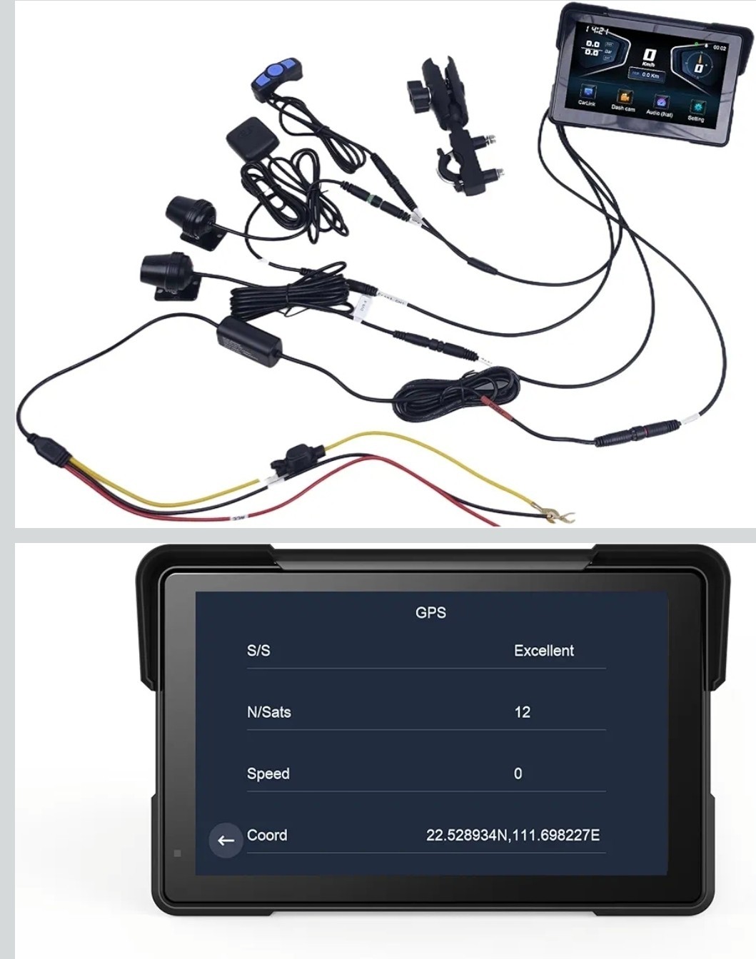 4K Dash Cam, Bluetooth Motorcycle Carplay & Android Auto 7″ IP67 Display Monitor