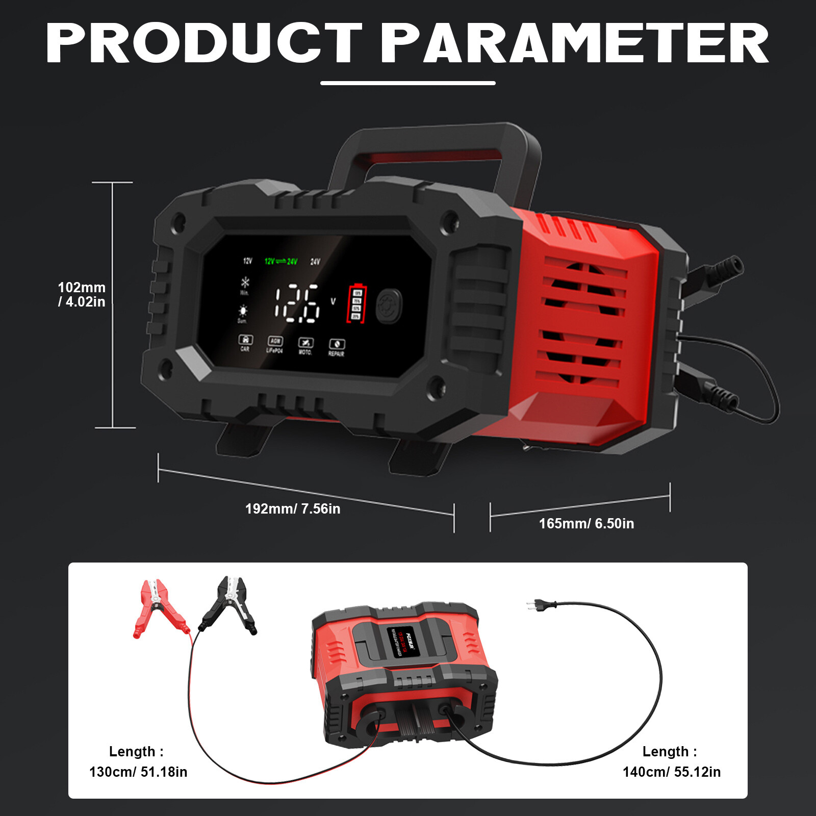12V-20A 24V-10A Car Battery Charger Car Smart Repair Motorcycle Caravan Boat US