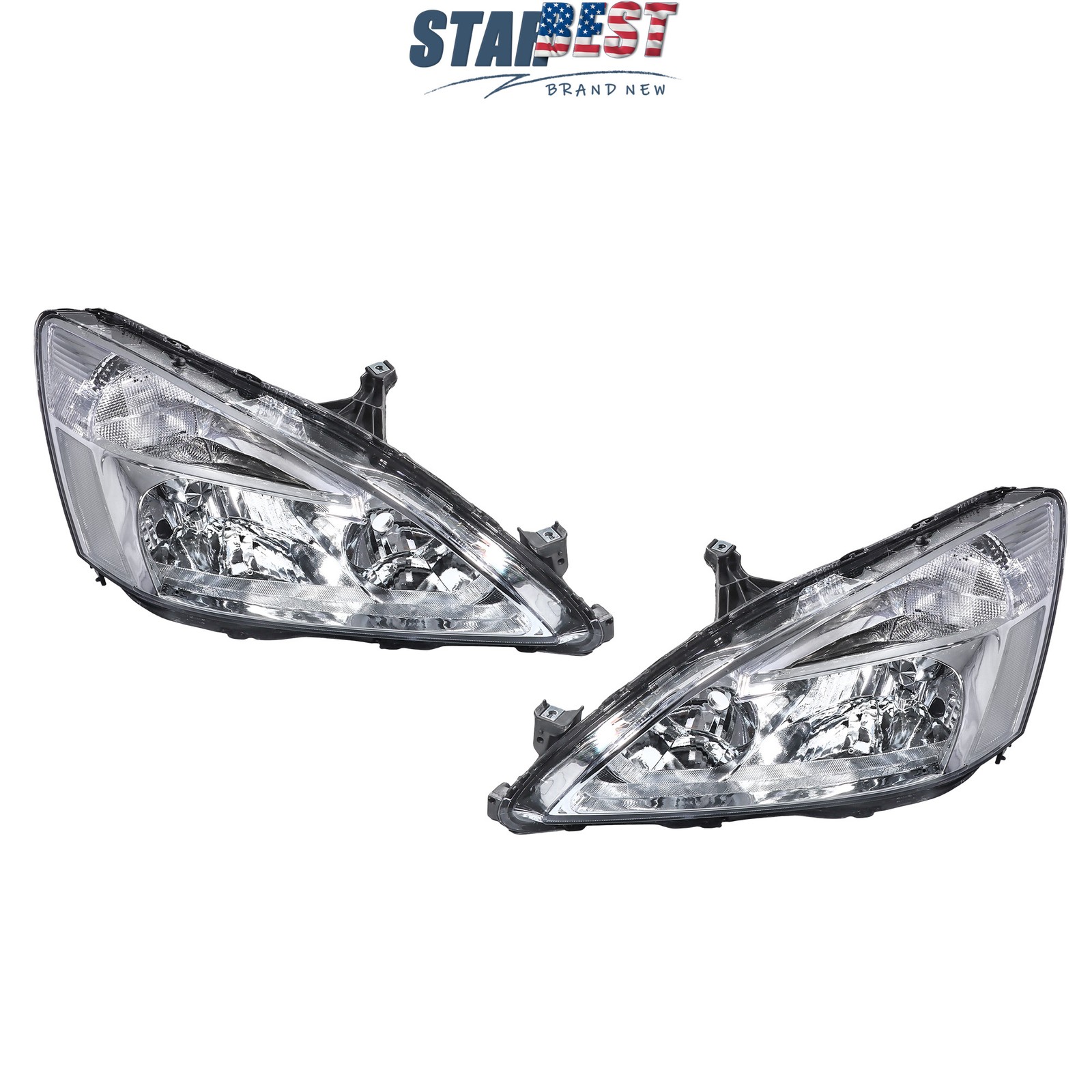 Headlight Assembly Halogen Left+Right Chrome Housing For Honda Accord 2003-2007