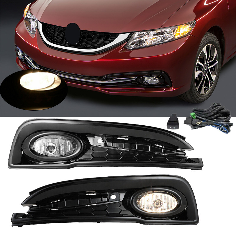 Fits 2013 2014 2015 Honda Civic 4Dr Sedan Bumper Fog Lights Pair Fog Lamps LH RH