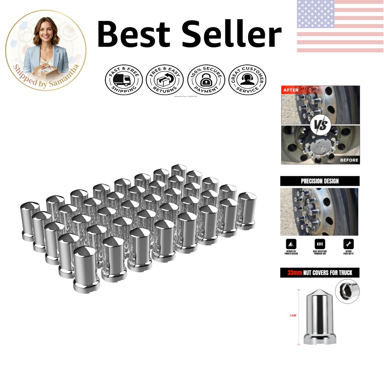 33MM Chrome ABS Wheel Hubcap Accessories – Rust Resistant & Easy Install