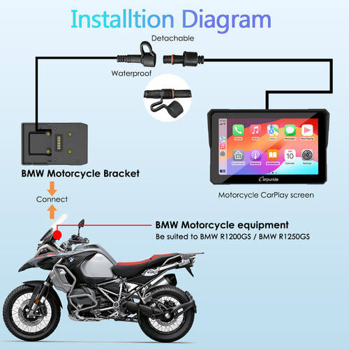 Carpuride W702B Wireless Carplay DualBluetooth Impermeable Touchscreen BMW Moto