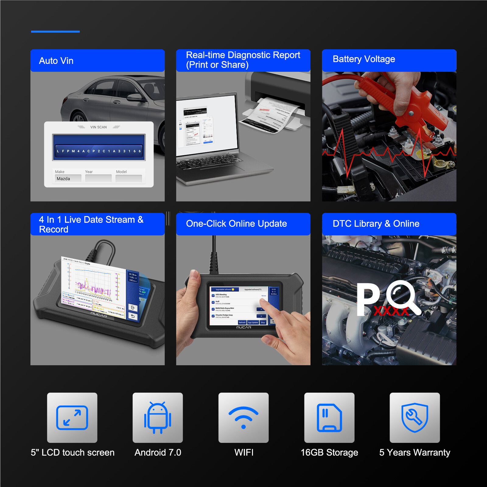 MUCAR CS4 Car OBD2 Scanner Code Reader Check Engine ABS SRS Oil Diagnostic Tool