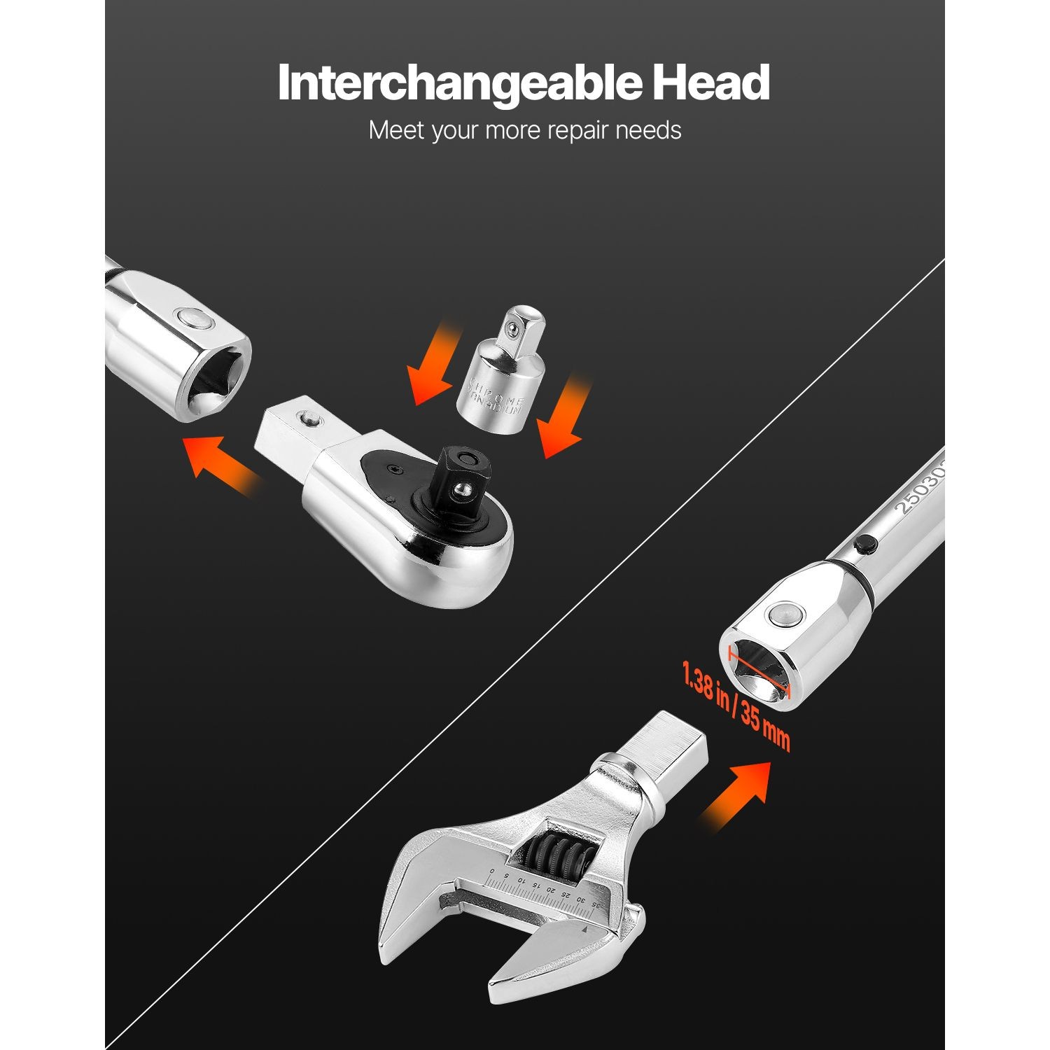 Click Torque Wrench w/ Interchangeable Heads 1/2, 20-160 lb-ft, ±2% Precision