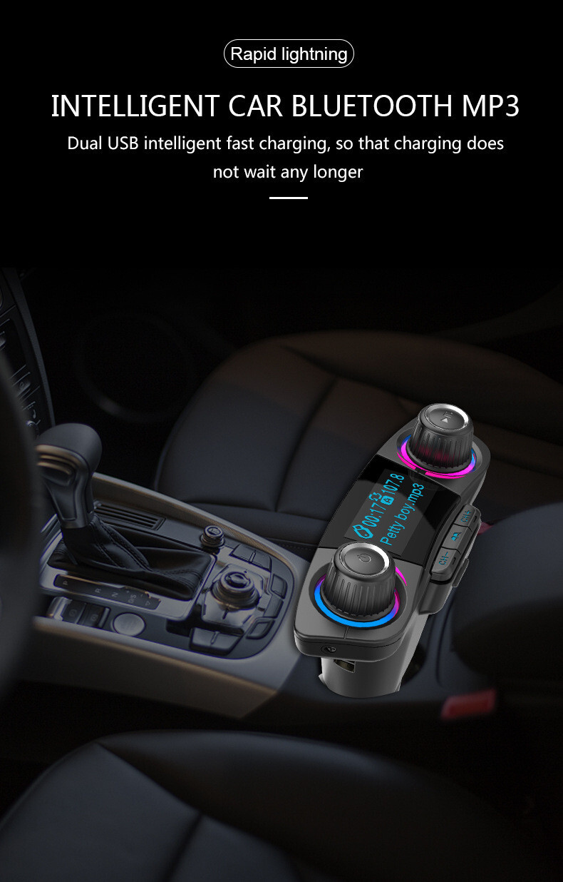 Bluetooth 4.0 Car Wireless FM Transmitter Adapter 2USB PD Charger AUX Hands-Free