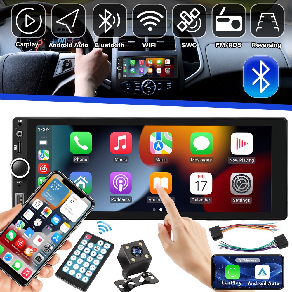 6.86” Single 1Din Car Stereo Radio Carplay/Android Auto Touch Screen MP5 Player