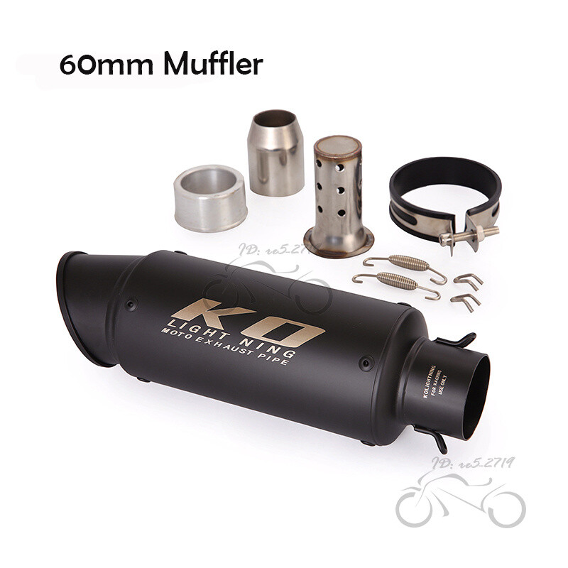 60mm Motorcycle Muffler Tail Pipe Black Motorbike Exhaust Tips 300mm Universal