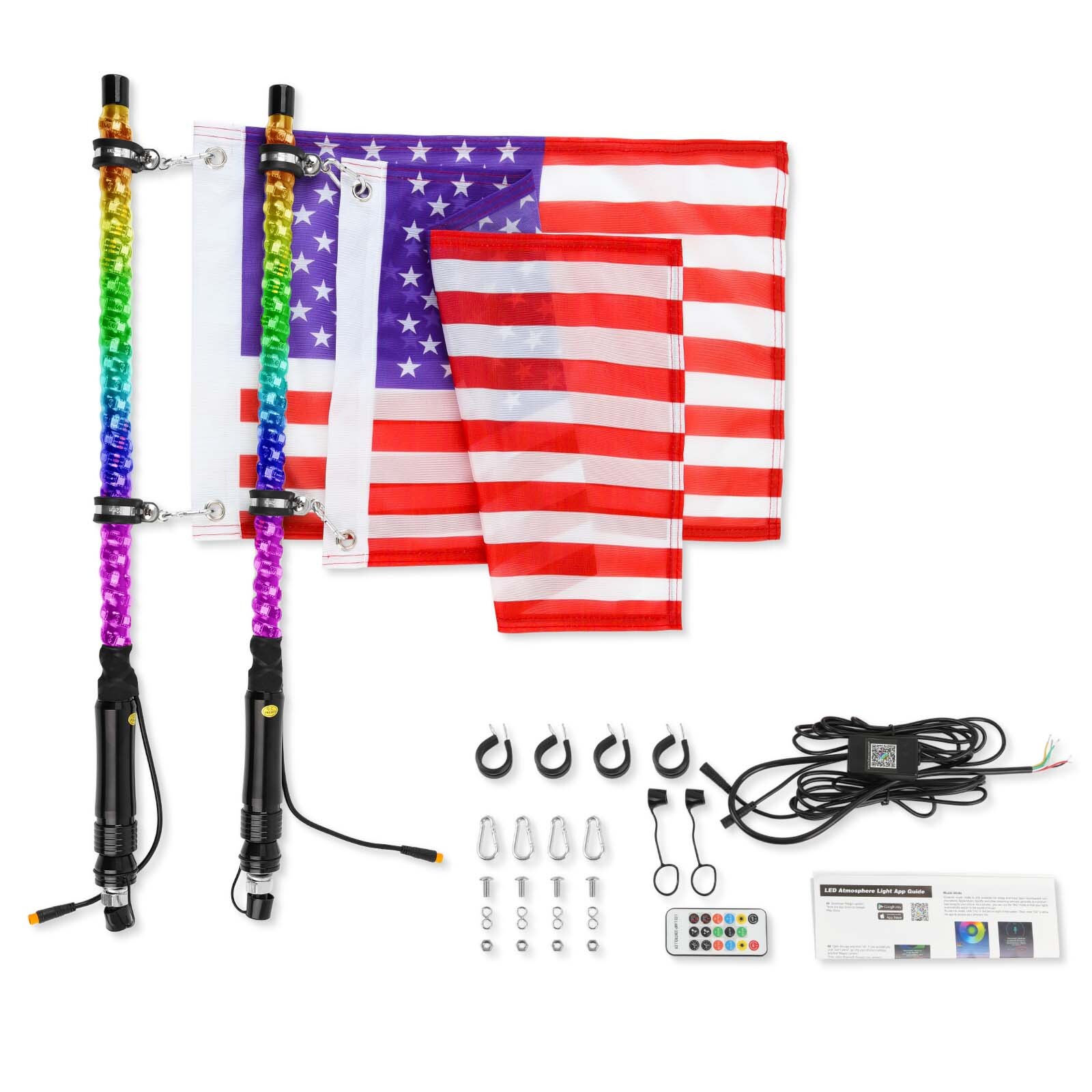 Pair 2ft RGB Spiral LED Whip Lights Antenna Chase For CFMoto ZForce 500 800 950
