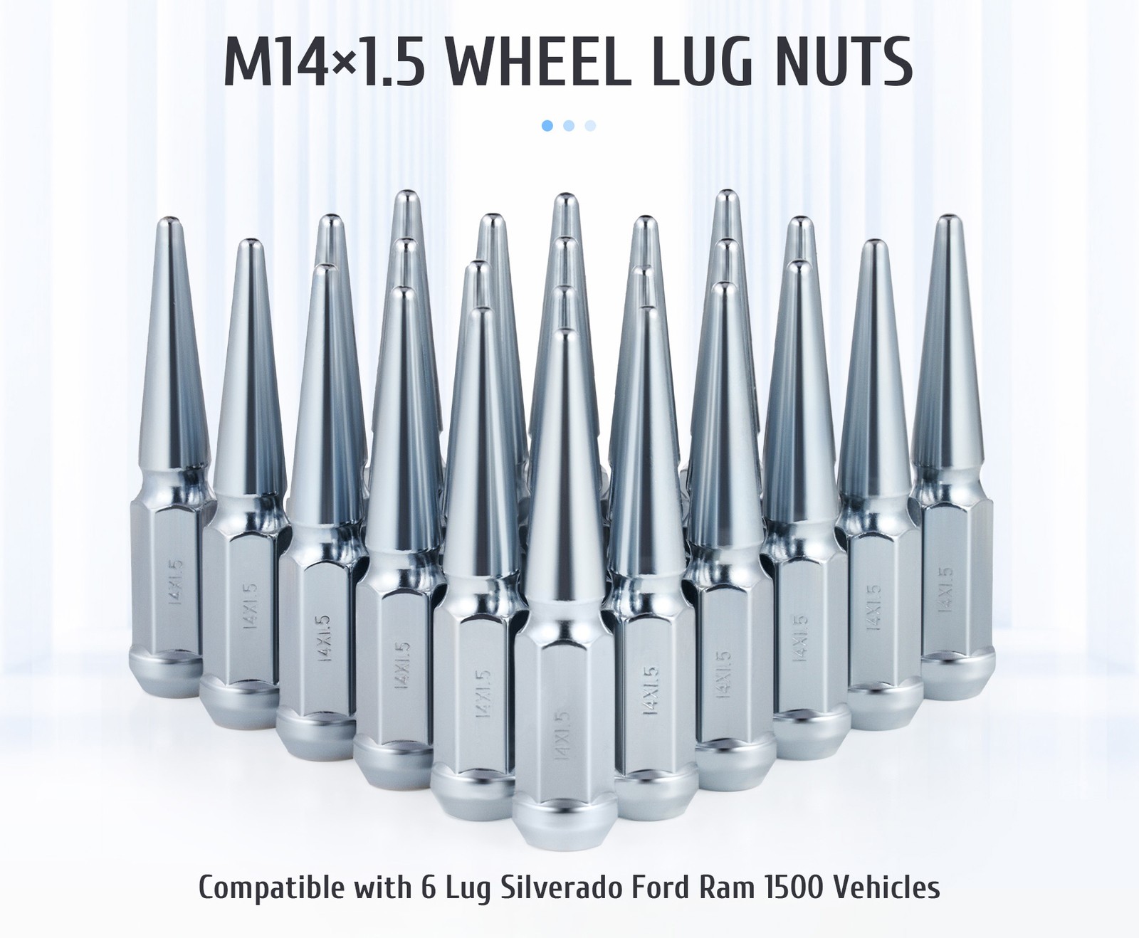 24 PCS Chrome Spike Lug Nuts 14×1.5 For Chevy Silverado Tahoe 4.4″ Tall w/ Key