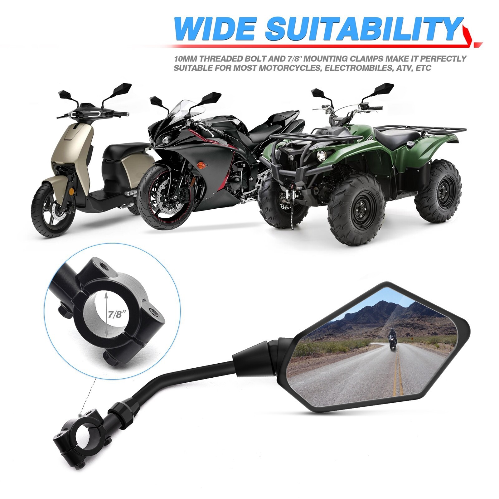 Pair 7/8″ 22mm Handlebar End Rearview Side Rear View Mirror Universal Motorcycle