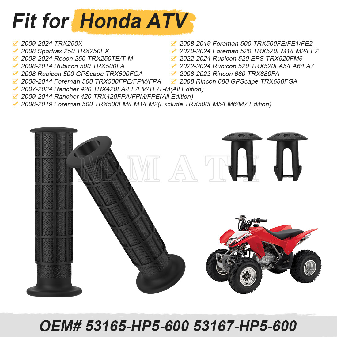 Handlebar Grips w/Grip Ends for Honda Recon Rancher Foreman Rubicon Rincon 08-24