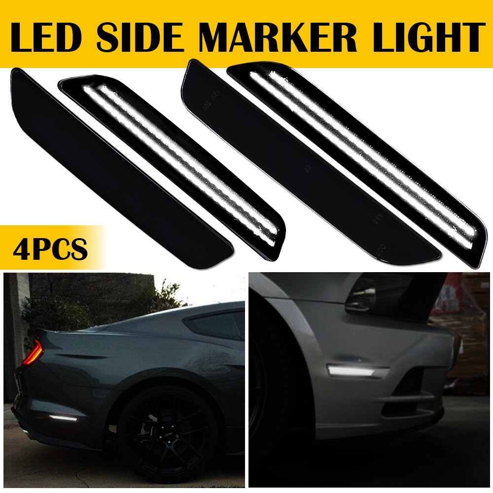 Side Marker Lights Smoked Lens For Ford Mustang 2010-2014 Front & Rear LED/Clear